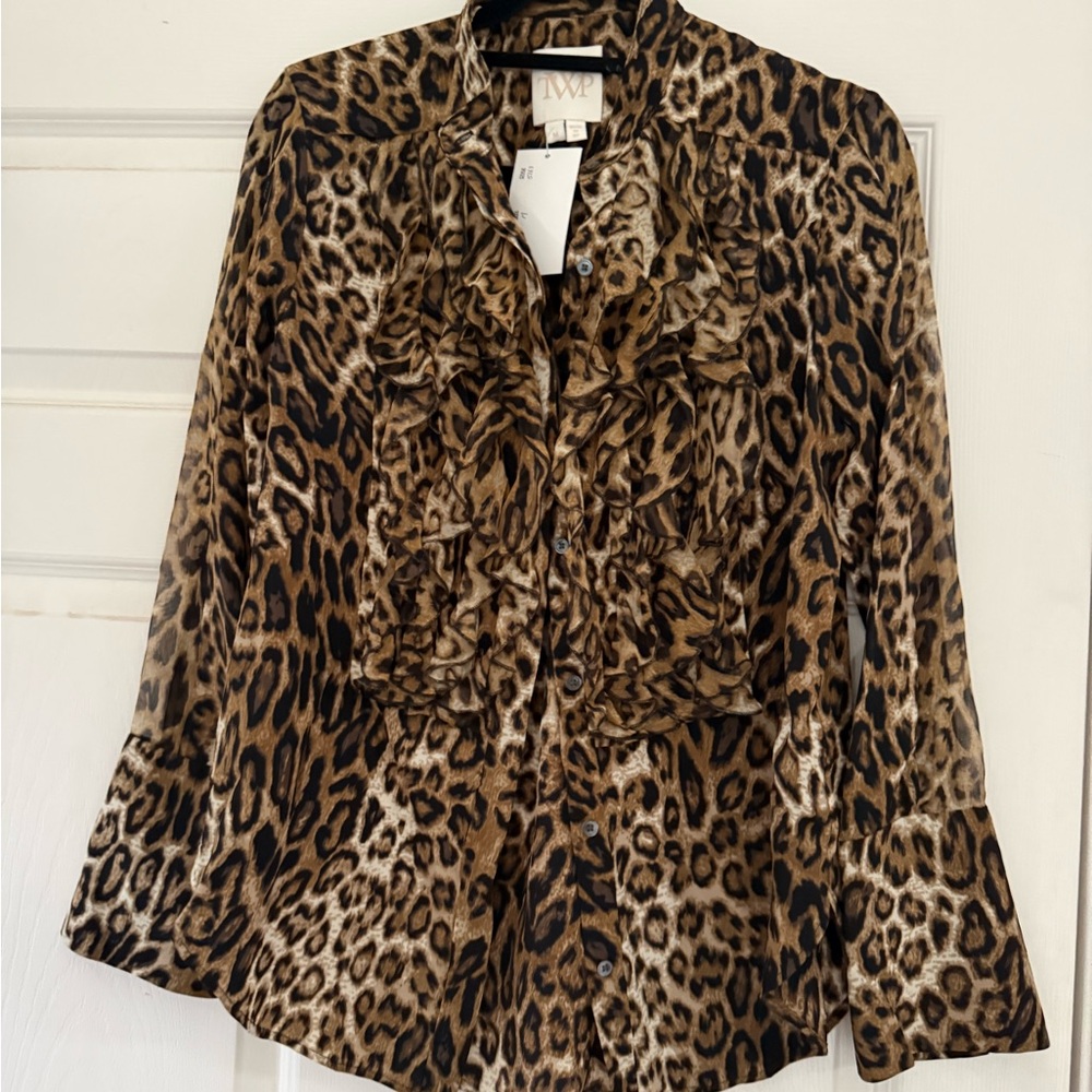Elegant Leopard Print Ruffle Blouse